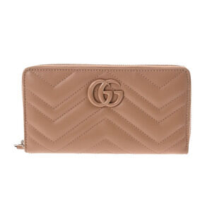 Gucci GG Marmont Round Zip Wallet Beige Leather Long